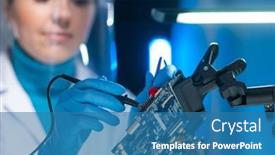  Presentation with electronic engineer - Colorful presentation enhanced with female-microelectronics-engineer-works backdrop and a teal colored foreground