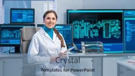  Presentation with electronic engineer - Theme enhanced with female-microelectronics-engineer-works background and a seafoam green colored foreground
