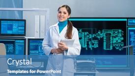  Presentation with electronic engineer - Slide deck with female-microelectronics-engineer-works background and a teal colored foreground