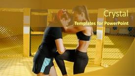  Presentation with mma - Amazing slide set having female-mma-fighter-blocks-knee backdrop and a tawny brown colored foreground