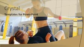  Presentation with mma - Presentation consisting of female-mma-fighter-finishes background and a coral colored foreground