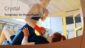 Presentation with mma - Presentation design consisting of female-mma-fighter-finishes background and a coral colored foreground