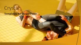  Presentation with mma - Audience pleasing slide set consisting of female-mma-fighter-performs-painful backdrop and a gold colored foreground