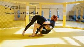  Presentation with mma - Audience pleasing theme consisting of female-mma-fighter-performs-throw backdrop and a yellow colored foreground