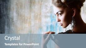  Presentation with black female - Slide set with female model in black evening background and a light blue colored foreground