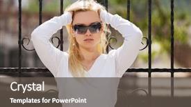  Presentation with long sleeve - Presentation design having female model in white long background and a dark gray colored foreground