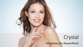  Presentation with light blue - Audience pleasing presentation design consisting of female model on light-blue backdrop and a coral colored foreground