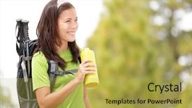  Presentation with happy smiling woman dental health - Beautiful presentation theme featuring female model outdoors in nature backdrop and a yellow colored foreground