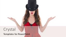  Presentation with red and white - Cool new presentation design with female model posing in red mini dress isolated on white backdrop and a lemonade colored foreground