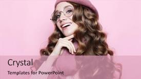  Presentation with hair corporate female - Slides with female model with long wavy background and a  colored foreground