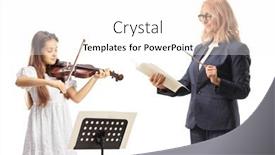  Presentation with teacher - Presentation theme consisting of female-music-teacher-conducting background and a white colored foreground