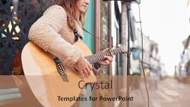  Presentation with acoustic - Colorful slide set enhanced with female-musician-busking-playing-acoustic backdrop and a coral colored foreground