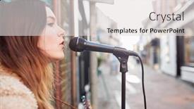  Presentation with acoustic - PPT theme with female-musician-busking-playing-acoustic background and a light gray colored foreground