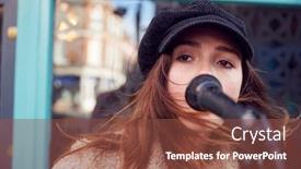  Presentation with outdoors - PPT theme enhanced with female-musician-busking-singing-outdoors background and a tawny brown colored foreground