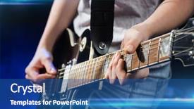  Presentation with music instruments - PPT theme consisting of female musician hands playing electric background and a ocean colored foreground