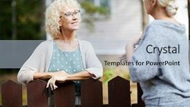  Presentation with female - Cool new presentation theme with female neighbours talking through fence backdrop and a light blue colored foreground