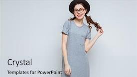  Presentation with black female - Beautiful theme featuring female nerd in black hat and eyeglasses which holding her hair and looking at camera backdrop and a lemonade colored foreground