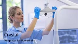  Presentation with mask nurse - PPT theme consisting of female nurse adjusting dental light background and a light blue colored foreground
