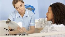  Presentation with female hospital patient - Slide set consisting of female nurse and patient background and a coral colored foreground