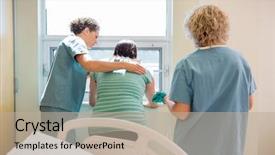  Presentation with labor delivery - Cool new PPT theme with female nurse carrying hospital gown backdrop and a mint green colored foreground
