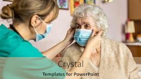  Presentation with mask nurse - Amazing PPT theme having female-nurse-helping-a-senior backdrop and a lemonade colored foreground