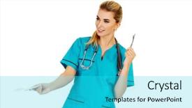  Presentation with nurse and patient holding hands - Amazing slide deck having operational cover - female nurse holding gauze backdrop and a cyan colored foreground