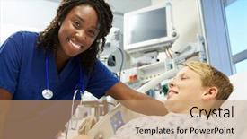  Presentation with emergency room - Cool new slide set with female nurse in emergency room backdrop and a coral colored foreground