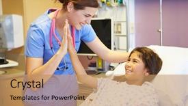  Presentation with nurse - Presentation theme with female nurse in hospital background and a coral colored foreground