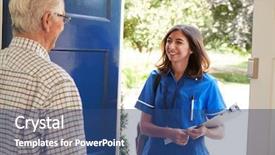  Presentation with nurse - Cool new PPT theme with female nurse making home visit backdrop and a ocean colored foreground