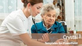 Presentation with blood pressure - Theme with female nurse measuring blood pressure background and a coral colored foreground