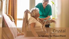  Presentation with nurse care - Slide set having female-nurse-taking-care background and a coral colored foreground