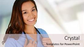  Presentation with nursing job - Presentation design with female nurse working her job background and a  colored foreground