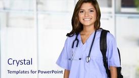  Presentation with job - Beautiful slide deck featuring female nurse working her job backdrop and a sky blue colored foreground