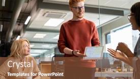  Presentation with strategies - Audience pleasing theme consisting of female-office-managers-in-casualwear backdrop and a tawny brown colored foreground