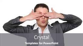  Presentation with eyes - Colorful PPT layouts enhanced with female-office-worker-covering-eyes backdrop and a gray colored foreground