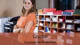  Presentation with ethnicity - Audience pleasing presentation theme consisting of female office worker indian ethnicity backdrop and a  colored foreground