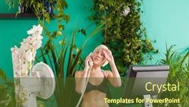  Presentation with worker - Presentation with female-office-worker-on-phone background and a tawny brown colored foreground