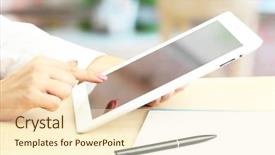  Presentation with female office graphics - Beautiful slide set featuring female office worker using digital backdrop and a cream colored foreground