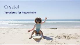  Presentation with virtual reality - Amazing presentation having female-on-beach-wearing-virtual backdrop and a sky blue colored foreground