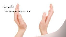  Presentation with praying hands on open bible - Audience pleasing presentation design consisting of female open hands for product backdrop and a white colored foreground