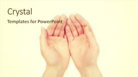  Presentation with praying hands on open bible - Cool new slide deck with female open hands for product backdrop and a  colored foreground