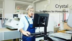  Presentation with machine operator - Audience pleasing slide set consisting of female operator communicating backdrop and a soft green colored foreground