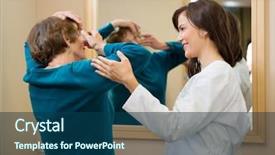  Presentation with ophthalmologist - PPT theme having woman to insert contact lens background and a ocean colored foreground