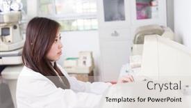  Presentation with ophthalmologist - Slide set enhanced with female-ophthalmologist-doctor background and a light gray colored foreground