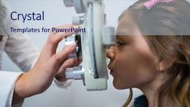  Presentation with ophthalmology - Audience pleasing theme consisting of female optometrist examining young patient on phoropter in ophthalmology clinic backdrop and a lemonade colored foreground