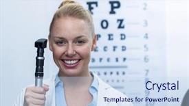 Presentation with optometrist - Slides consisting of female optometrist holding ophthalmoscope background and a sky blue colored foreground