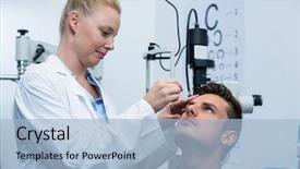  Presentation with optometrist - Cool new presentation with female optometrist putting eye drop backdrop and a light blue colored foreground