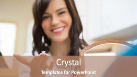  Presentation with contact lens - Slide deck consisting of young female optometrist showing contact background and a coral colored foreground
