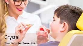  Presentation with dentistry - Presentation enhanced with female orthodontist explaining boy braces background and a lemonade colored foreground