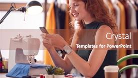  Presentation with sewing machine - PPT layouts enhanced with female-owner-of-fashion-business background and a red colored foreground